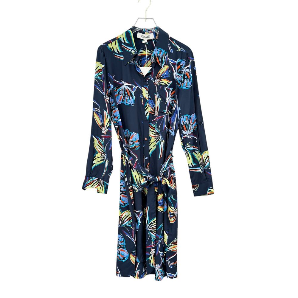 Diane von Furstenberg NWT Navy Prita Abstract Butterfly Print Silk Blend Dress - Picture 7 of 12